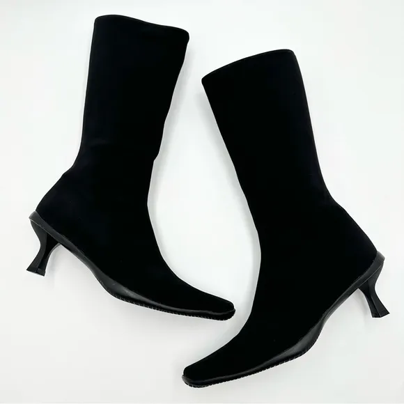 Stuart Weitzman Tall Fabric Kitten Hell Boots