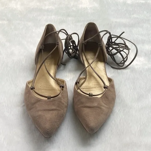 Stuart Weitzman Tan Suede Gilligan Lace-up D'orsay Flats, size 8