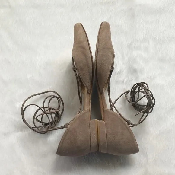 Stuart Weitzman Tan Suede Gilligan Lace-up D'orsay Flats, size 8
