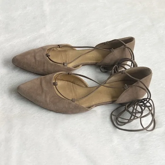 Stuart Weitzman Tan Suede Gilligan Lace-up D'orsay Flats, size 8