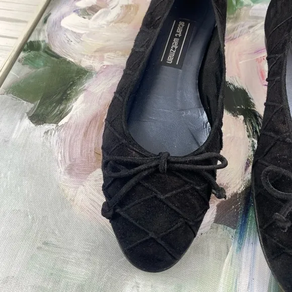 Stuart Weitzman Vintage Lattice Suede Ballet Flats in Black Size 8.5.