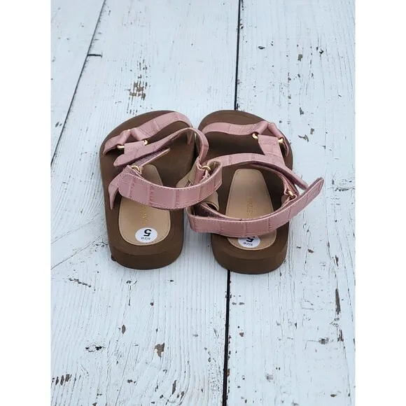 Stuart Weitzman Women Pink Vail Croc Leather Slingback Sandals US 5 EU 35