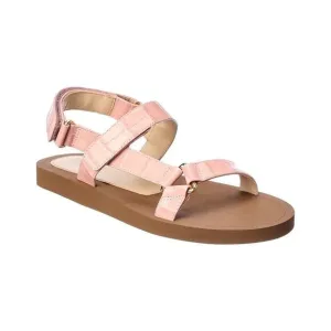 Stuart Weitzman Women Pink Vail Croc Leather Slingback Sandals US 5 EU 35