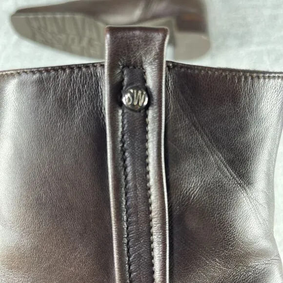 Stuart Weitzman Womens Bootie 9M Brown Leather Square Toe Side Zip Boots