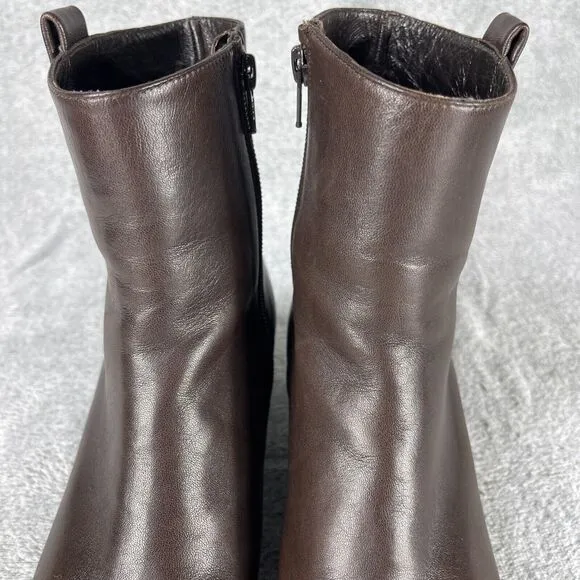 Stuart Weitzman Womens Bootie 9M Brown Leather Square Toe Side Zip Boots