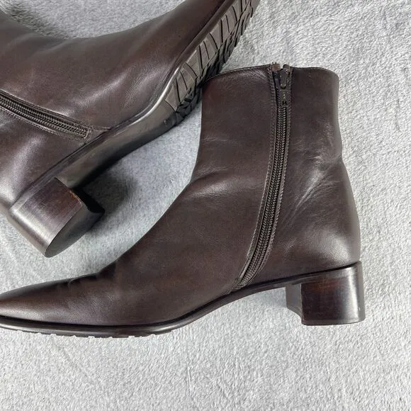 Stuart Weitzman Womens Bootie 9M Brown Leather Square Toe Side Zip Boots