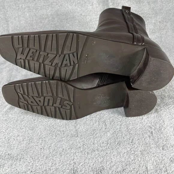 Stuart Weitzman Womens Bootie 9M Brown Leather Square Toe Side Zip Boots