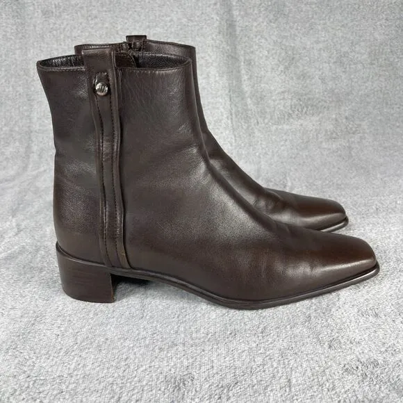 Stuart Weitzman Womens Bootie 9M Brown Leather Square Toe Side Zip Boots