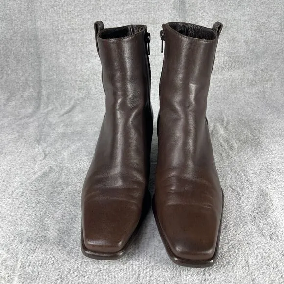 Stuart Weitzman Womens Bootie 9M Brown Leather Square Toe Side Zip Boots