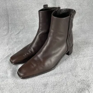 Stuart Weitzman Womens Bootie 9M Brown Leather Square Toe Side Zip Boots