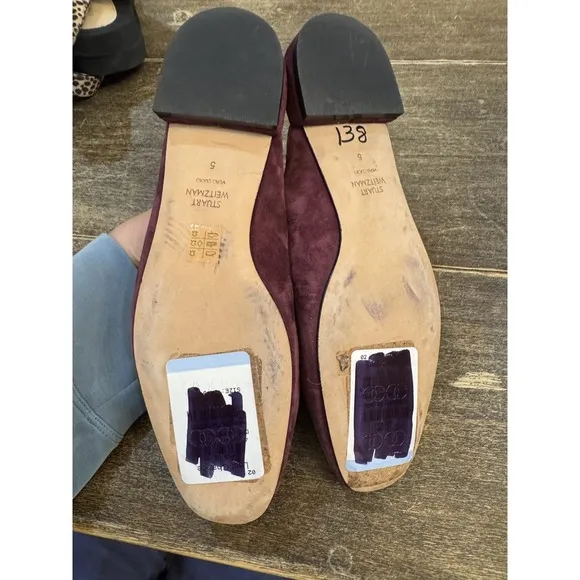 Stuart Weitzman Womens Meena Mule Size 5 Loafer Slip On Flat Plum Suede