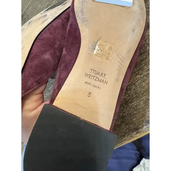 Stuart Weitzman Womens Meena Mule Size 5 Loafer Slip On Flat Plum Suede