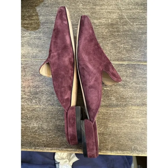 Stuart Weitzman Womens Meena Mule Size 5 Loafer Slip On Flat Plum Suede