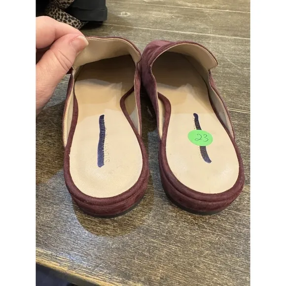 Stuart Weitzman Womens Meena Mule Size 5 Loafer Slip On Flat Plum Suede