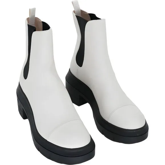 Stuart Weitzman Women's Norah Ivory Chelsea Lea Platform Boots Size 6.5 C US 37E