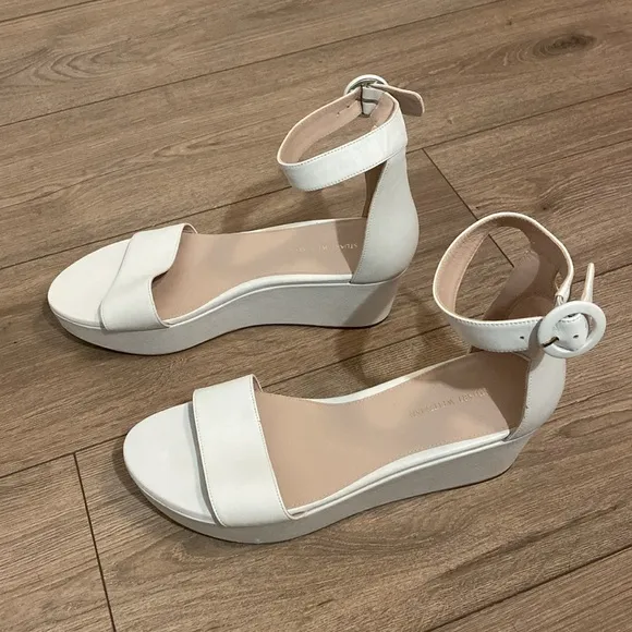 Stuart Weitzman Women's White Capri Leather Platform Sandals sz 7.5