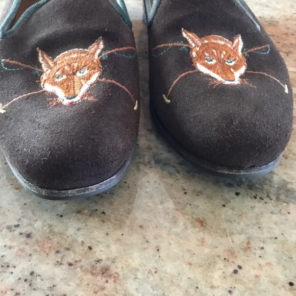 Stubbs &amp; Wootton Fox Motif Brown Suede Loafers