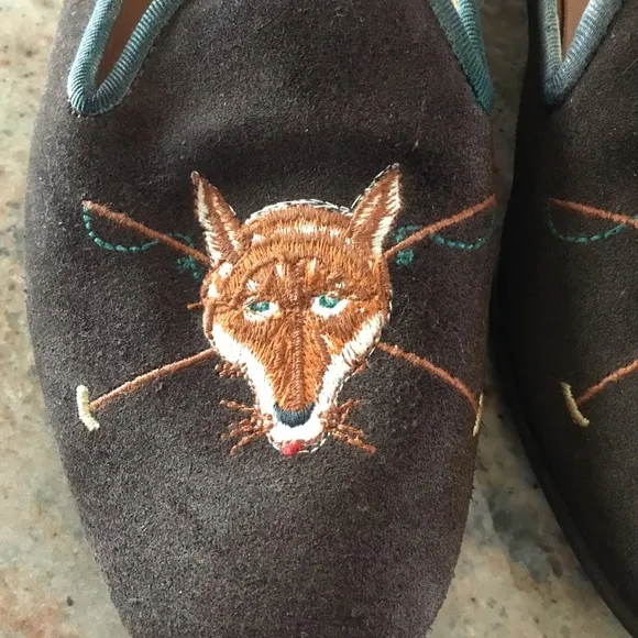 Stubbs &amp; Wootton Fox Motif Brown Suede Loafers
