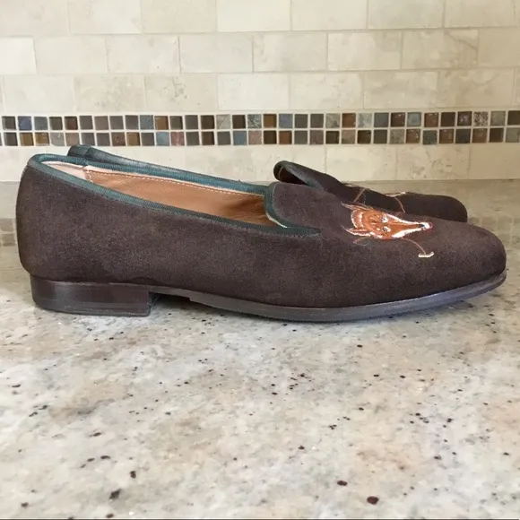 Stubbs &amp; Wootton Fox Motif Brown Suede Loafers