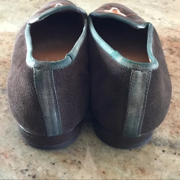 Stubbs &amp; Wootton Fox Motif Brown Suede Loafers