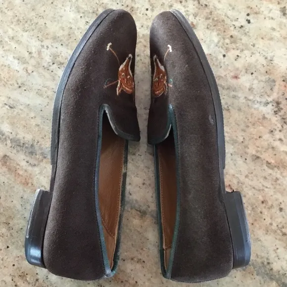Stubbs &amp; Wootton Fox Motif Brown Suede Loafers