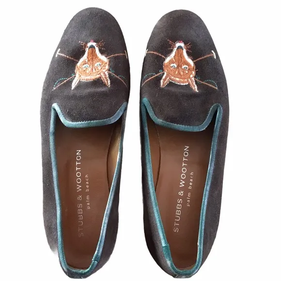 Stubbs &amp; Wootton Fox Motif Brown Suede Loafers
