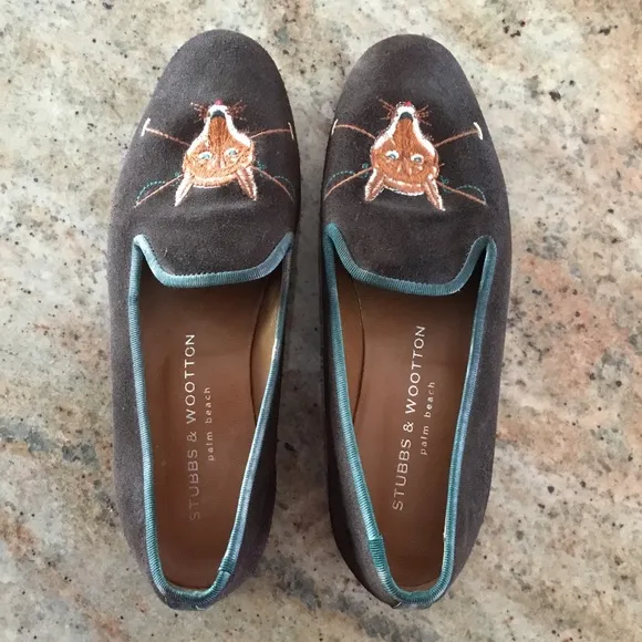 Stubbs &amp; Wootton Fox Motif Brown Suede Loafers