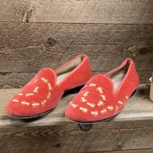 Stubbs &amp; Wootton Red Embroidered Loafers Flats