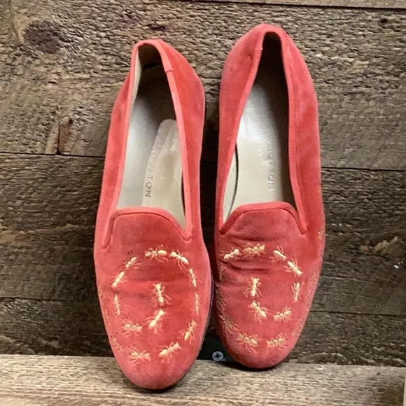 Stubbs &amp; Wootton Red Embroidered Loafers Flats
