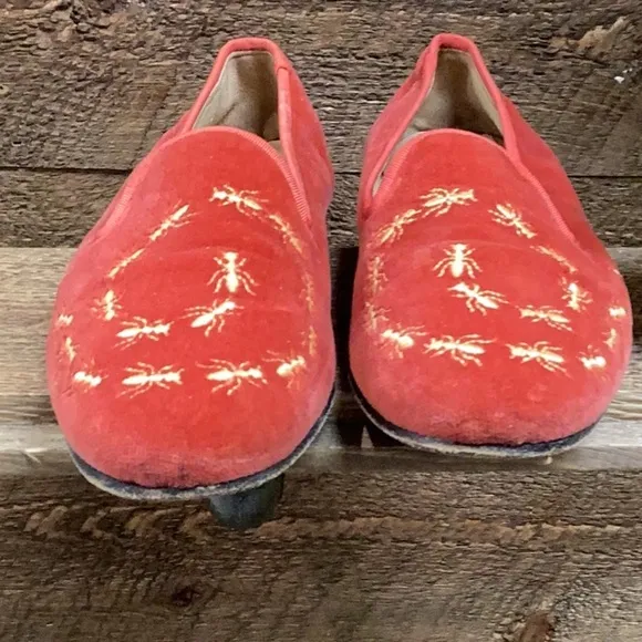Stubbs &amp; Wootton Red Embroidered Loafers Flats