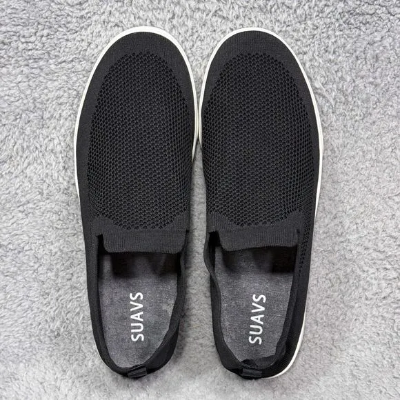 Suavs The Barton Mens Size 13 Slip On Sneakers Shoes Jet Black White knitted
