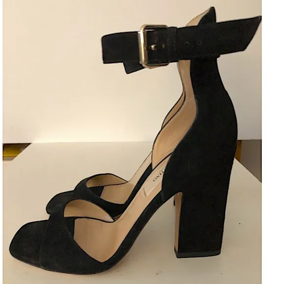 Suede Chunky Heel Buckle Ankle Strap Sandals