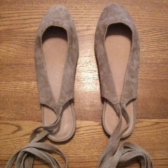 Suede Wrap Ballet Flats Size 9 Balletcore Classic Old Money Quiet Luxury