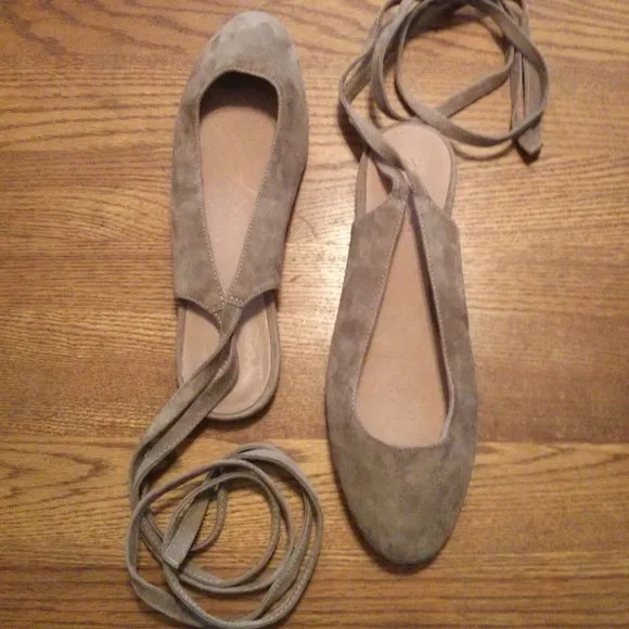 Suede Wrap Ballet Flats Size 9 Balletcore Classic Old Money Quiet Luxury