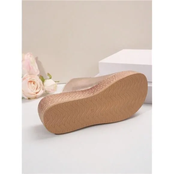 Summer Rose Gold Platform Wedge Sandals For Fashionable Women With Chunky Heels