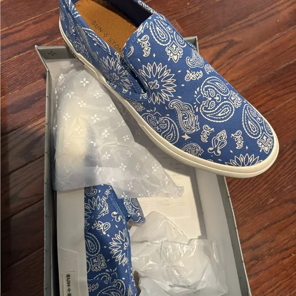 Sun   Stone Blue and White Loafers with Floral Print