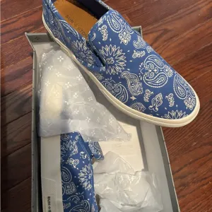 Sun   Stone Blue and White Loafers with Floral Print