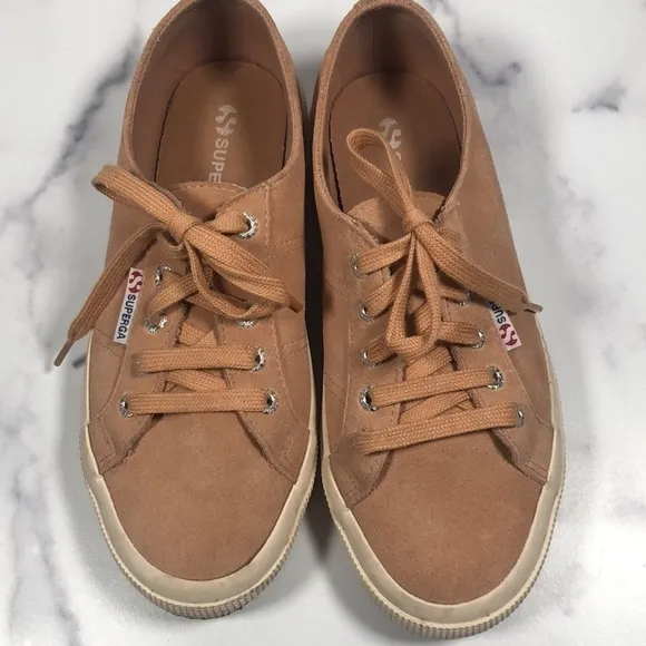 Superga Pink Suede Low Top Lace-up Sneakers, Size USW7/USM5.5/EU37.5