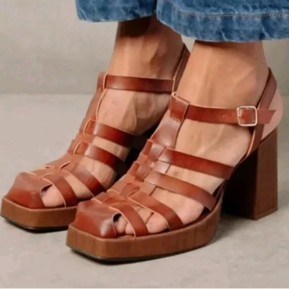 Svegan ALOHAS Rollers Brown Vegan Leather Sandals Sz 38/7