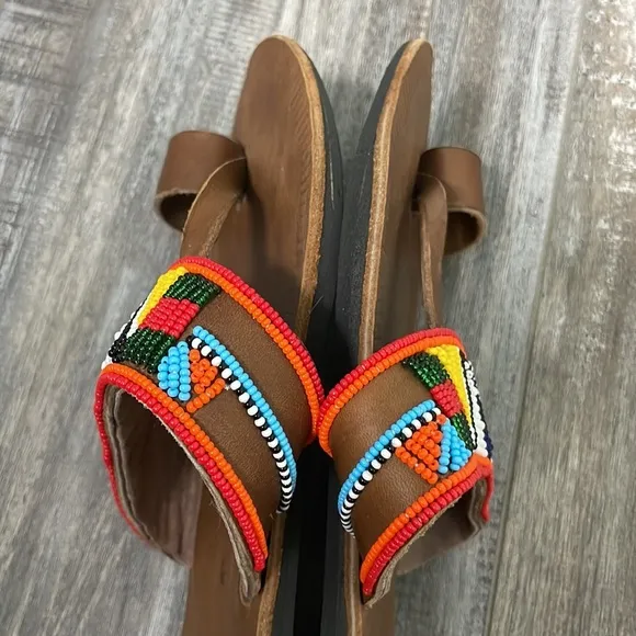 Swahili Coast Hand-beaded Leather Artisan Sandals