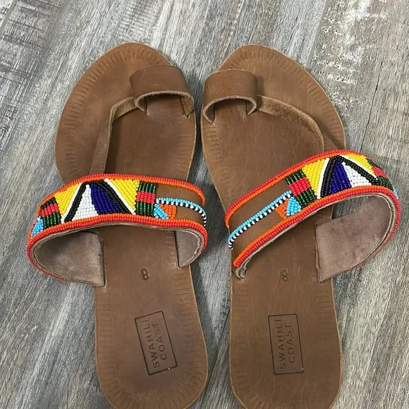 Swahili Coast Hand-beaded Leather Artisan Sandals