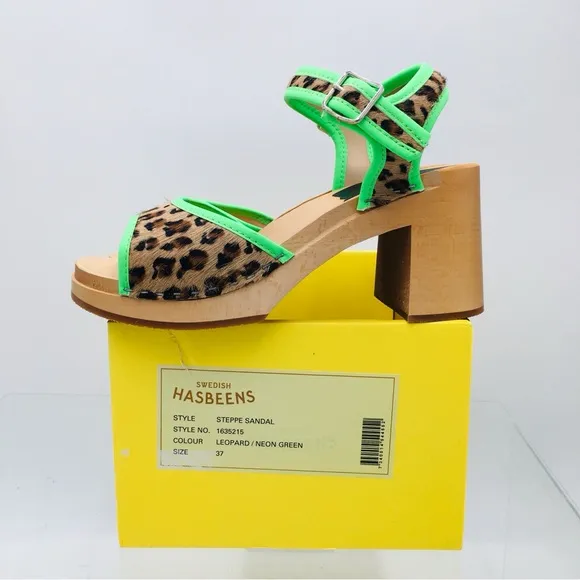 Swedish Hasbeens Green and Brown Platform Sandals