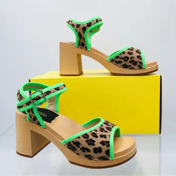 Swedish Hasbeens Green and Brown Platform Sandals