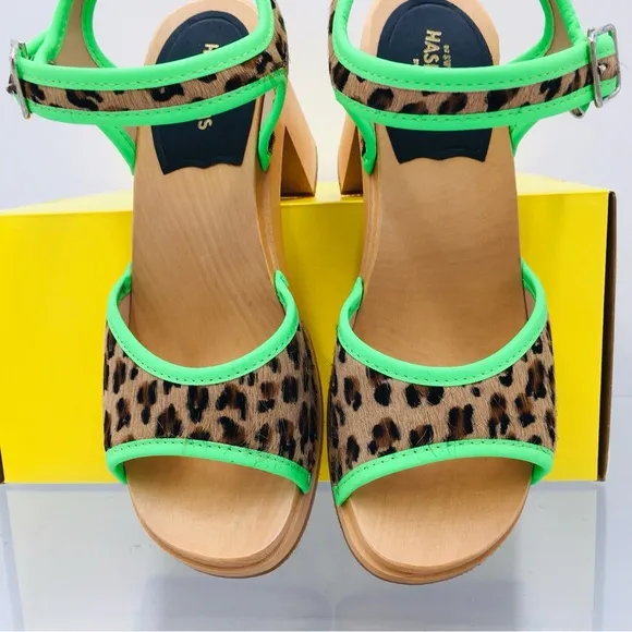 Swedish Hasbeens Green and Brown Platform Sandals