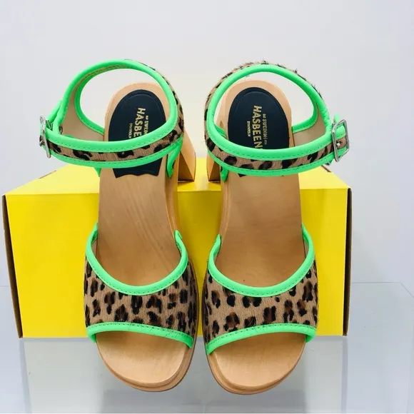 Swedish Hasbeens Green and Brown Platform Sandals