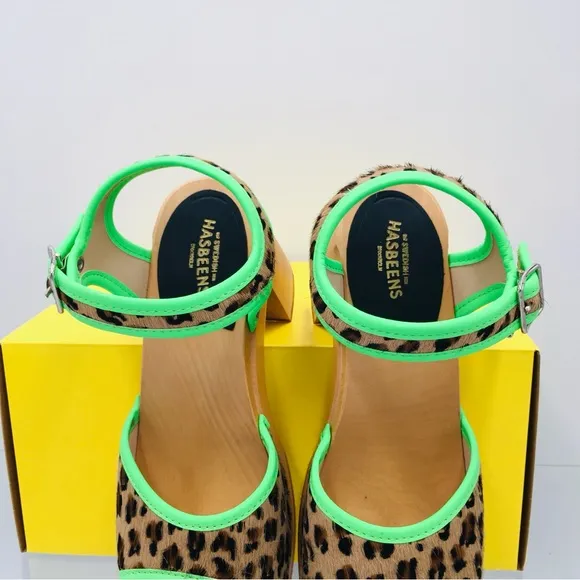 Swedish Hasbeens Green and Brown Platform Sandals