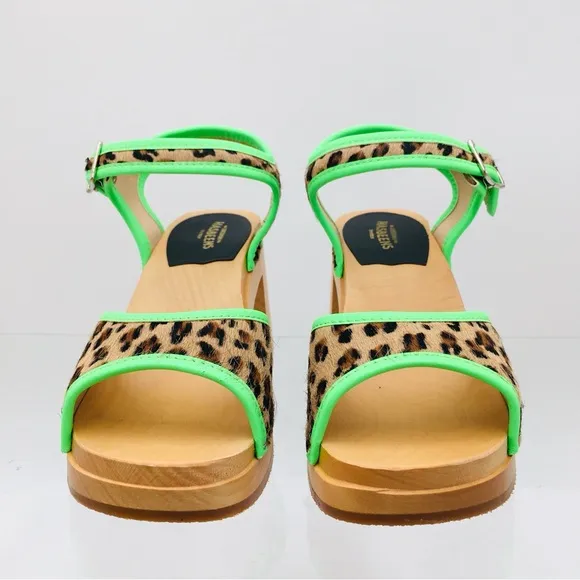 Swedish Hasbeens Green and Brown Platform Sandals