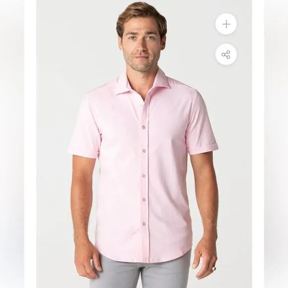 Swet Tailor‎ Light Pink Short Sleeve Polished Button Down Shirt Size XL