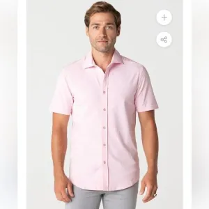 Swet Tailor‎ Light Pink Short Sleeve Polished Button Down Shirt Size XL