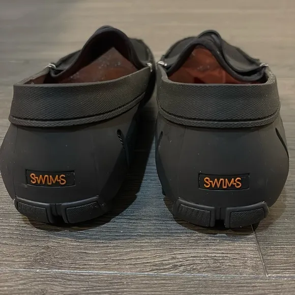 SWIMS Men’s Penny Loafers Slip-on Moccasin/Deck Shoes Size 10.5 Black/Orange